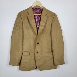Mens Faux Suede Beige Two Button Blazer 40 Sport Coat Dressy Jacket Casual Chic